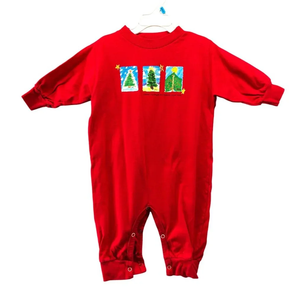 Vintage Baby 18M M.D. Anderson‎ Cancer Center Christmas One Piece Red Holiday